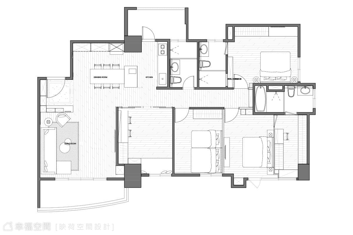 薄透光紗輕裹全室　醞釀恬謐家味｜現代風｜45坪｜4房、2廳、3衛